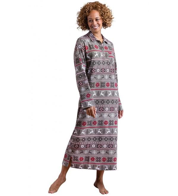 PajamGram Fair Isle Nordic Cotton Jersey Women's Nightgown- Gray - Gray ...