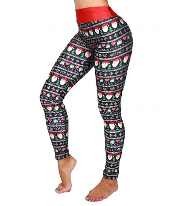 Pink QueenWomen's Christmas Printed Leggings High Waist Stretchy Tights ...