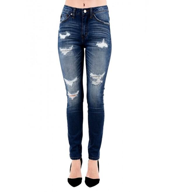 Women's High Rise Destroyed Skinny Jeans KC5080 - Dark Wash - CP186899HMU