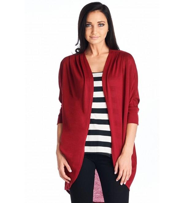 Women's Lightweight Draped Open Front Shawl Cardigan - Wine - CO12IQ19KRF