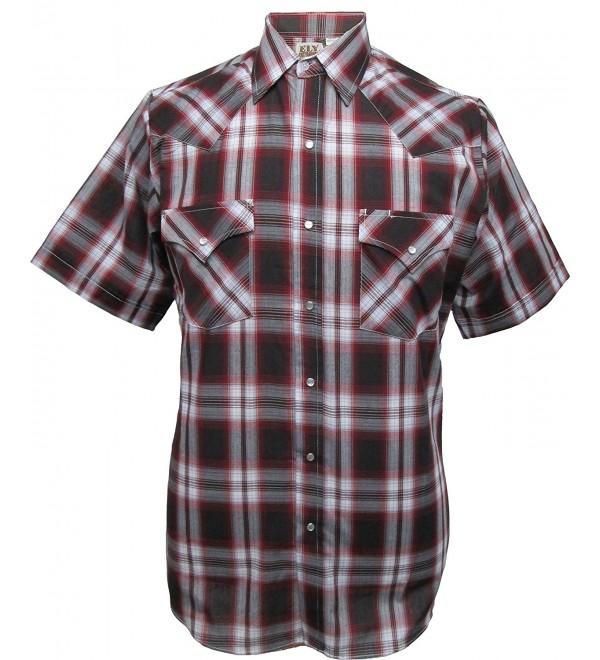 Short Sleeve Mens Wine Plaid Snap Western Shirt - Wine Plaid - CD186H6O94G