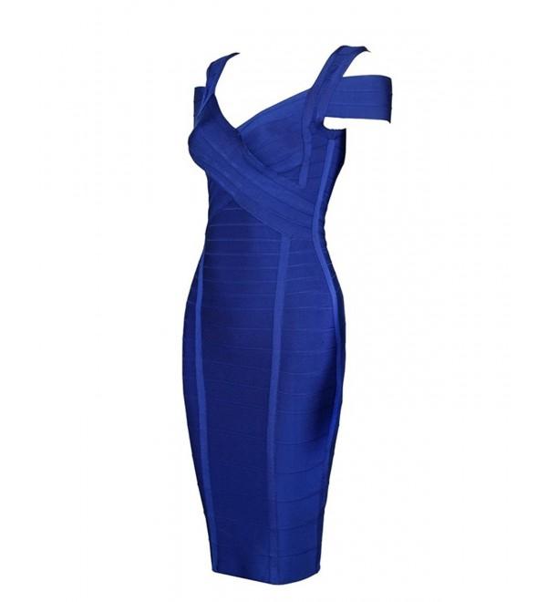 Women's Rayon Sexy V Neck Bodycon Clubwear Party Bandage Dress - Blue ...
