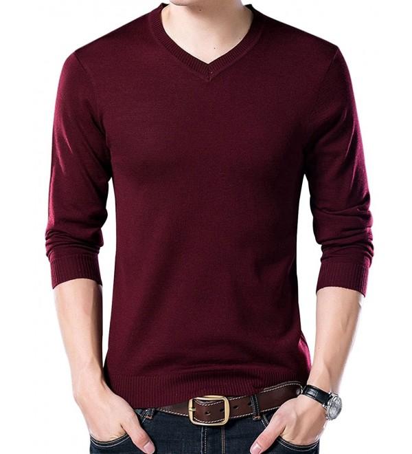 Men's Casual Slim V Neck Winter Wool Cashmere Pullover Jumper Sweater ...