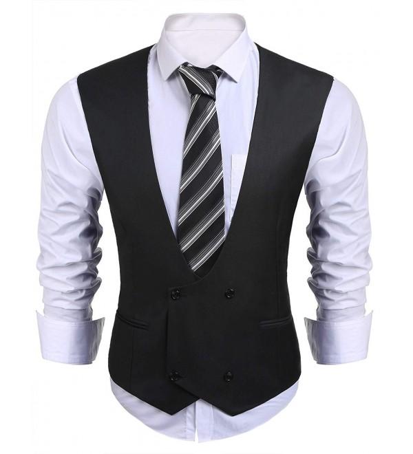Men's Double Breasted Waistcoat Business Casual Slim Fit Suit Vests ...