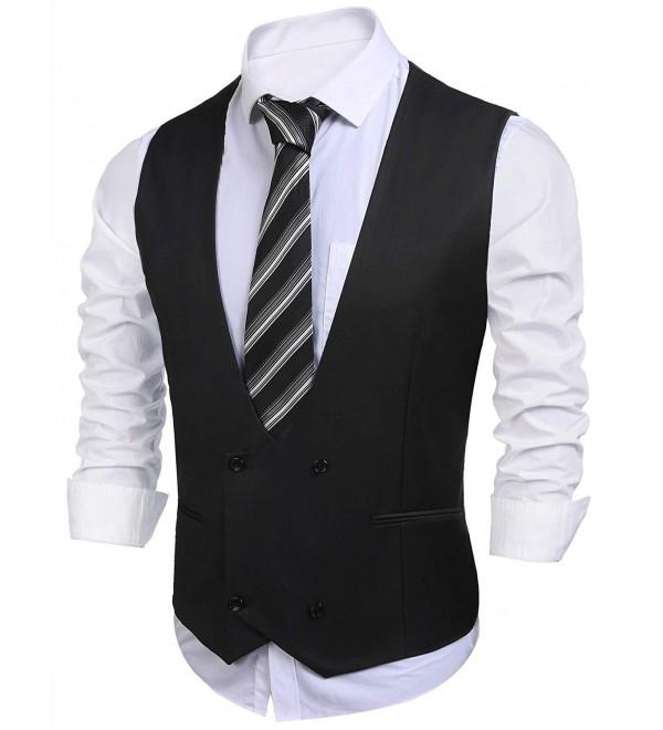 Men's Double Breasted Waistcoat Business Casual Slim Fit Suit Vests ...