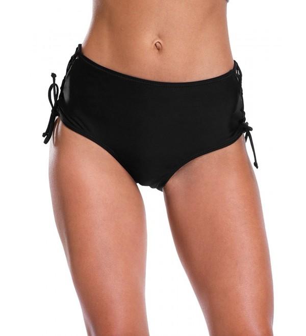ALove Womens Strappy Bikini Bottom Solid Black Swim Shorts Briefs