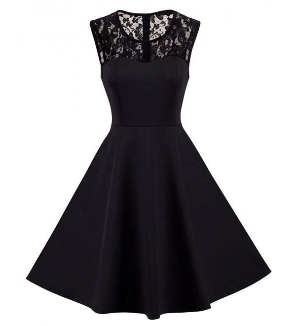 Women's Vintage Chic Sleeveless Cocktail Party Swing Dress A008 - Black ...