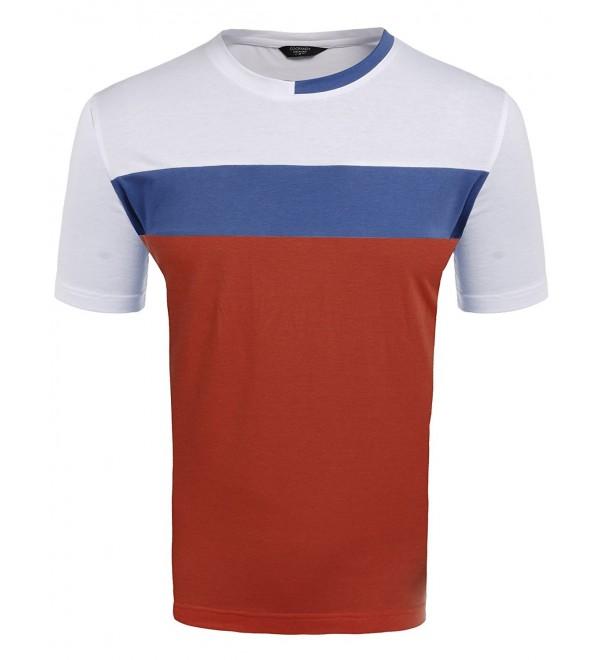 Men's Casual Contrast Color Crew Neck Short Sleeve T-Shirt Top - Orange ...