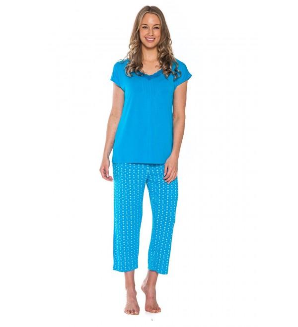 Women's 2 Piece Capri Sleepwear Pajama Set - Horizon Blue - CZ180D6MY8X