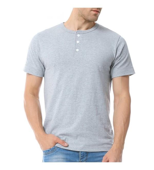 Men's Short Sleeve Casual Cotton Henley T-Shirt With Solid Color - Grey ...