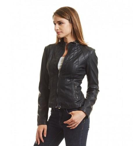 MBJ WJC877 Womens Panelled Faux Leather Moto Jacket L Black - CA182YKKH3E