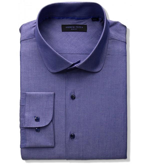 Men's Premium Fashion Indigo Solid Dress Shirt - Blue - CE182DR7Q8Y