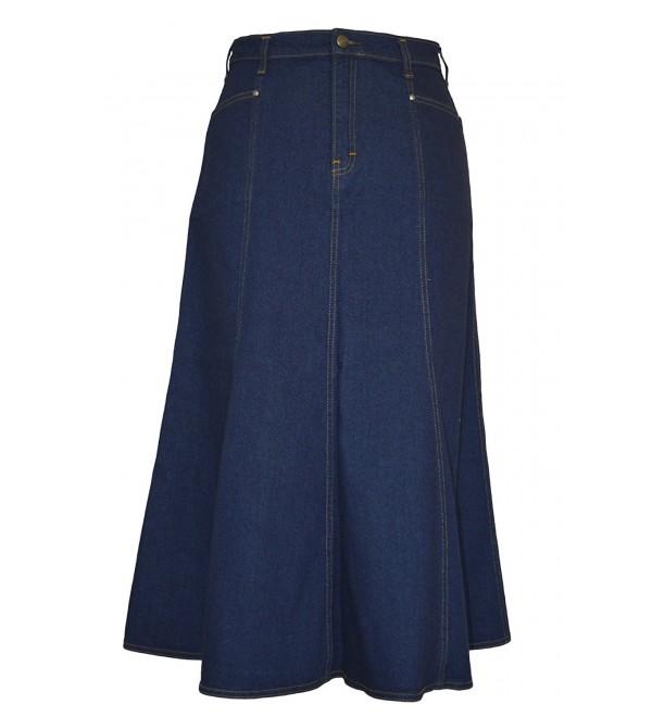 Ladies Long Flared Indigo Stretch Denim Skirt - Sizes 10 to 22. in 30 ...