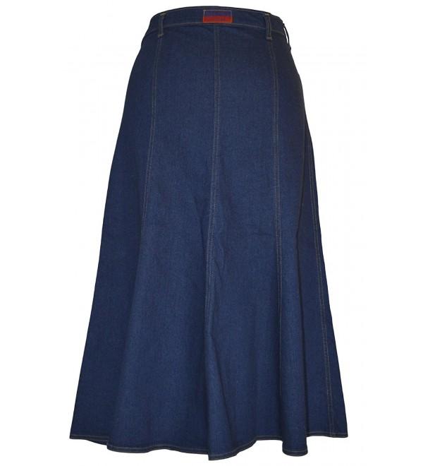 Ladies Long Flared Indigo Stretch Denim Skirt - Sizes 10 to 22. in 30 ...