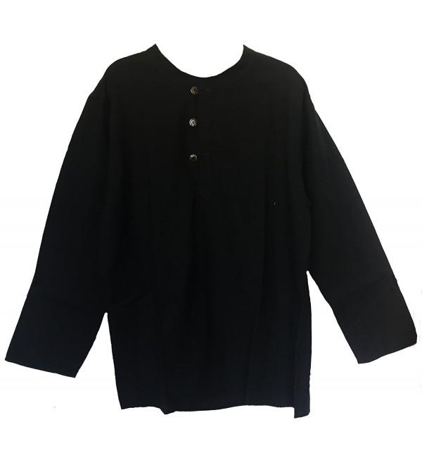 Mens Tunic Muslin Cotton 3-button Loop Closure- Mandarin Collar - Black ...