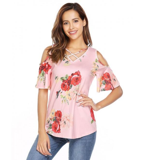 Women Floral Shoulder Sleeve Crisscross