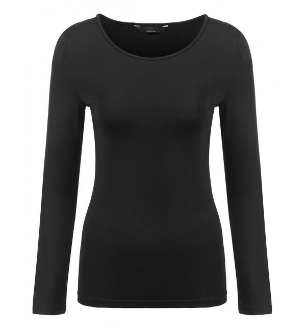 Women's Basic Long Sleeve T-Shirt Plain Spandex Underscrub Tee - Black ...