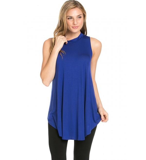 Women's Sleeveless Flowy Mock Turtleneck - Royal Blue - CA182G06EI9