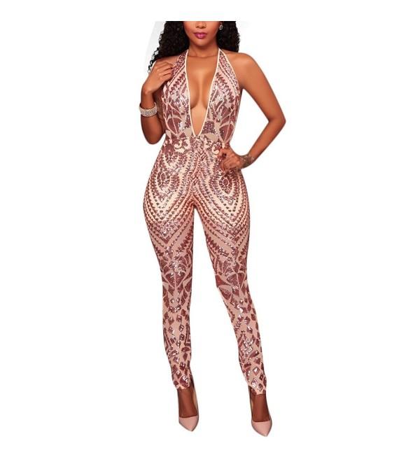 Mycherish Glitter Jumpsuit Clubwear Apricot