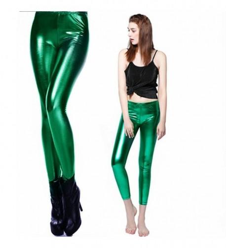 Metallic Leggings Stretch Leather - Green - C5186ELWCZ0