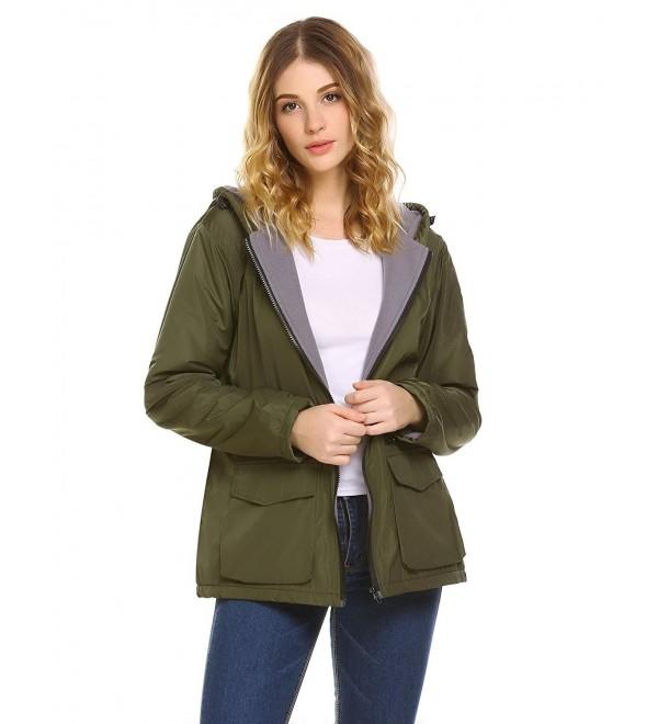 Womens Hooded Coat Long Sleeve Windbreaker Waterproof Zip Up Thick ...