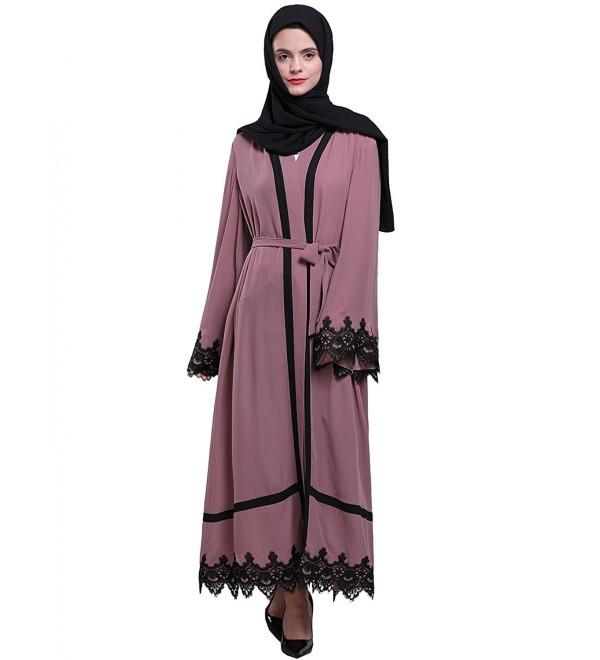 Women's Elegant Muslim Kaftan Dubai Islamic Abayas Long Sleeve A Line ...
