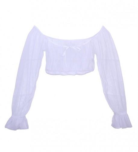 TM Sheer Long Sleeve Wench Corset Peasant Crop Top - White - CD11T7AREPJ