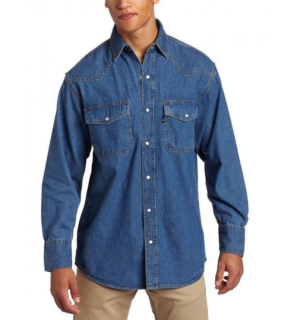 Men's Long Sleeve Enzyme Washed Western Snap Denim Shirt - Denim ...