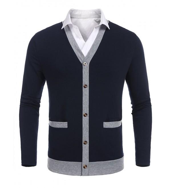 Mens Casual Slim Fit Basic Designed Long Sleeve V-Neck Front Button ...