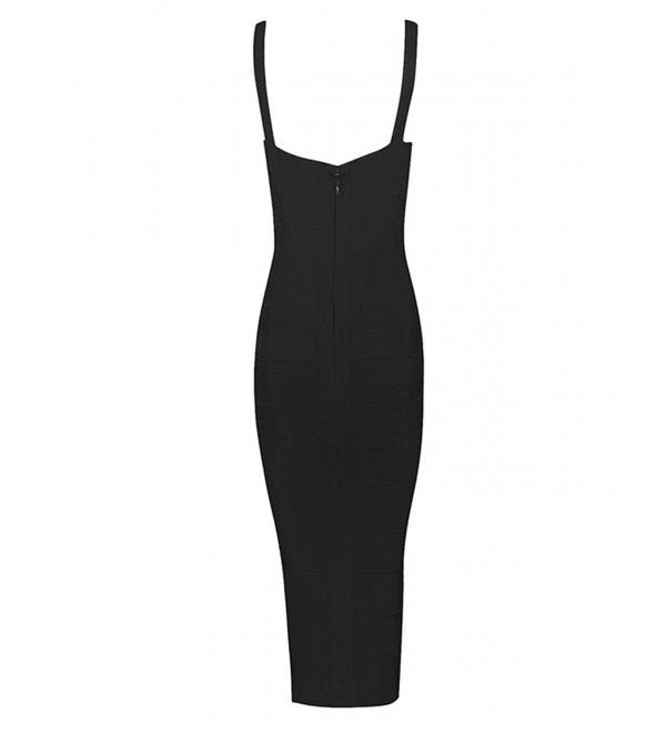 Women's Rayon Strap Celebrity Midi Evening Party Bandage Dress - Black ...
