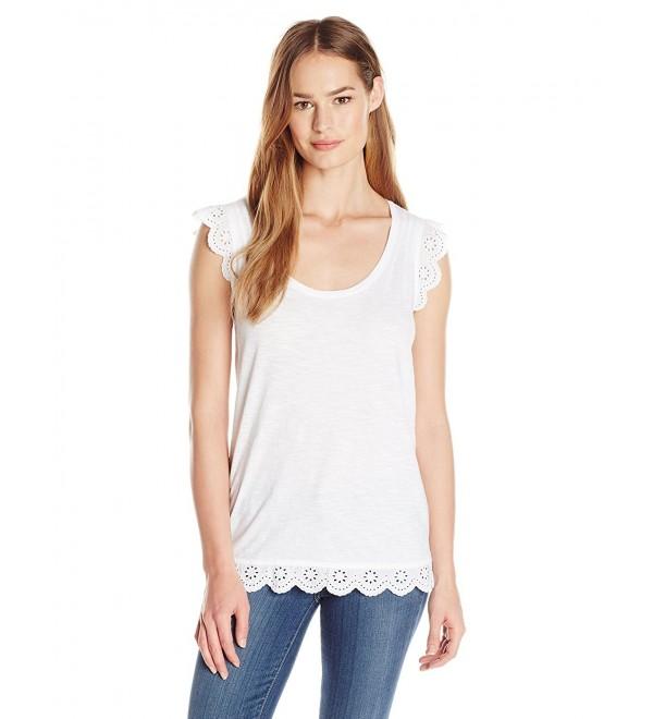 Women's Solid Slub Jersey Scoop Neck Tank Top With Lace Trim - White ...