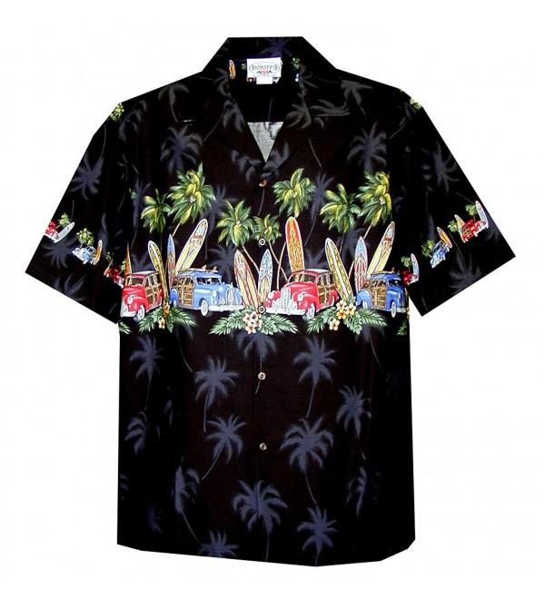 Mens Old Time Woodie Surfboard Chest Band Shirt - Black w/ Palm Tree ...