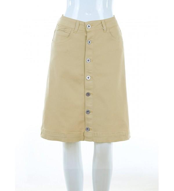 Anna-Kaci Womens Vintage Stretch Denim Jean Button Flare Skirt With ...