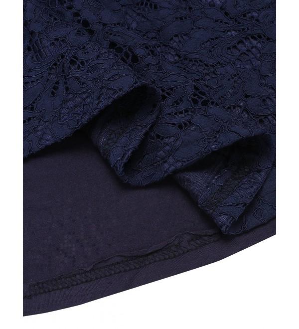 Women Casual V-Neck 3/4 Sleeve Floral Lace Button Blouse Tops - Navy ...