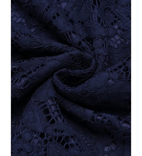 Women Casual V-Neck 3/4 Sleeve Floral Lace Button Blouse Tops - Navy ...