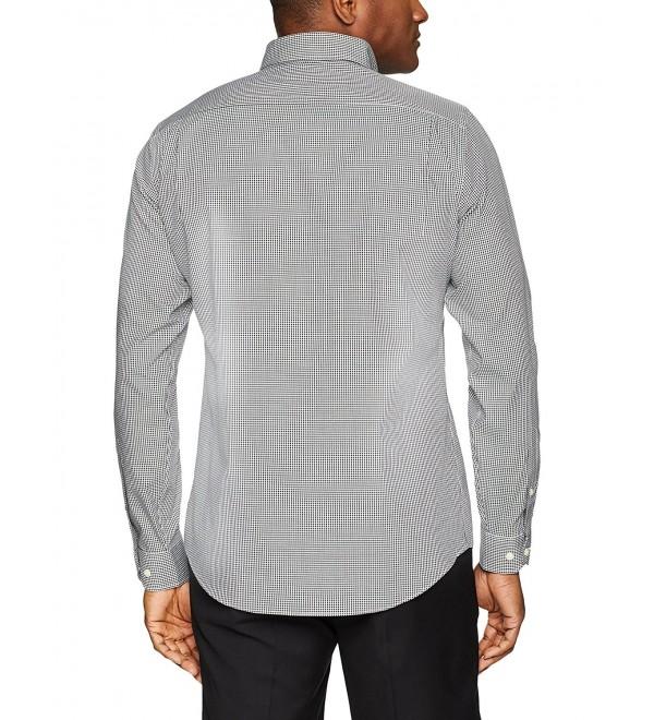 Men's Tailored Fit Button-Collar Pattern Non-Iron Dress Shirt - Black ...