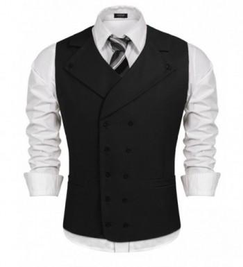 Men Suit Vest Solid Double Breasted Slim Fit Business Dress Waistcoat ...