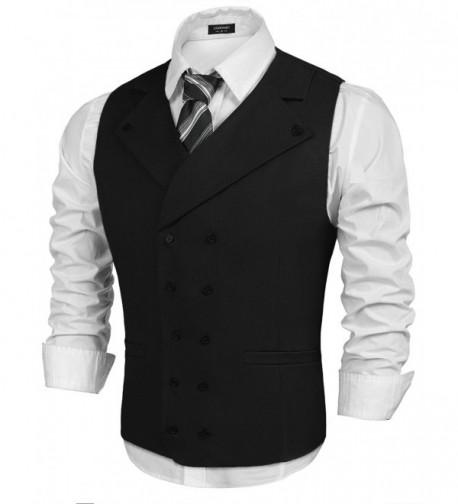 Men Suit Vest Solid Double Breasted Slim Fit Business Dress Waistcoat ...