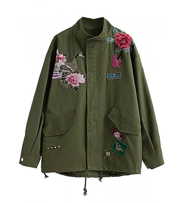 PERSUN Womens Embroidered Studded Military