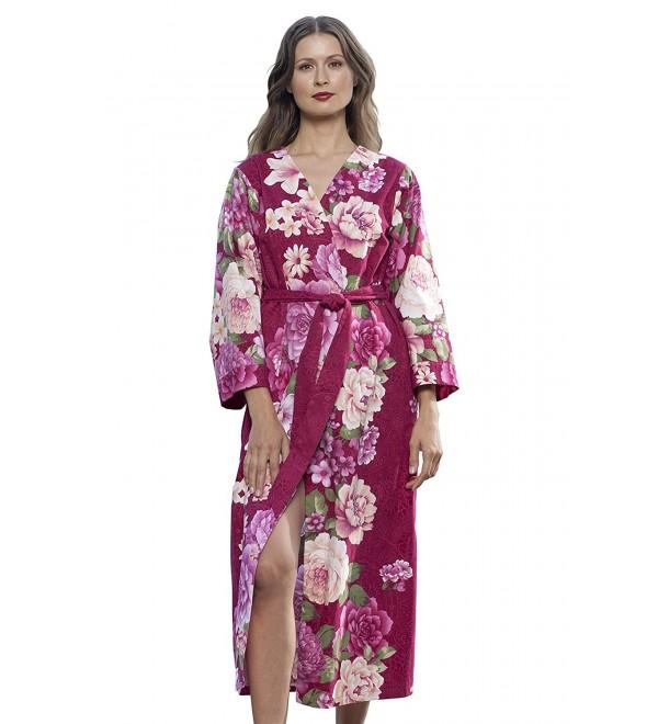 Women's Printed Cotton Long Robe With Kimono Collar-Splendid Season ...