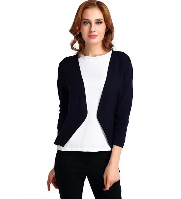 Women's Solid Cardigan 3/4 Long Sleeve Short Open V Black - Navy ...