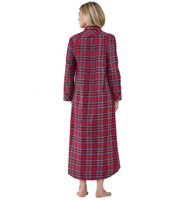 Women's Classic Stewart Plaid Flannel Nightgown- Red - Red - CT115ECCNOR