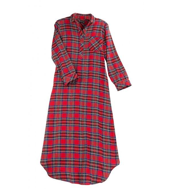 Women's Classic Stewart Plaid Flannel Nightgown- Red - Red - CT115ECCNOR