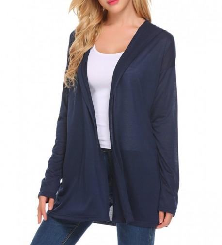 Women's Long Sleeve Open Front Lightweight Hooded Cardigan - Navy Blue ...