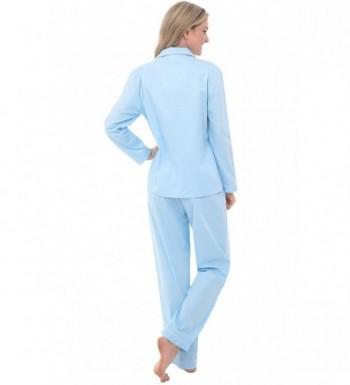 Womens Cotton Pajamas- Long Woven Pj Set - Light Blue With White Polka ...