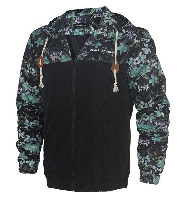 Men's Stylish Floral-Print Light Weight Hoodie Jackets Wind-Resistant ...