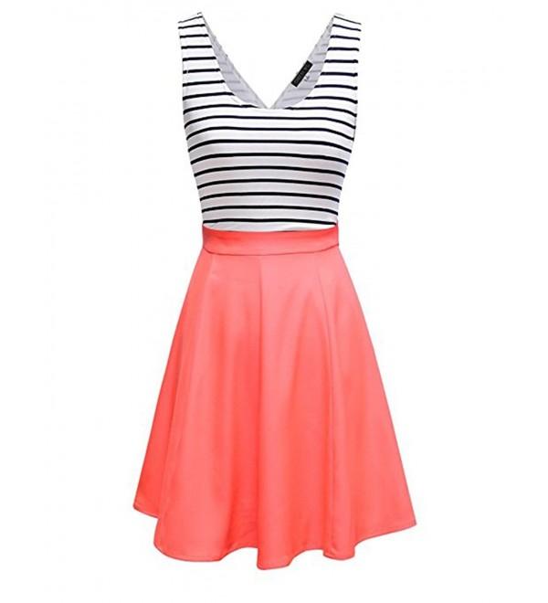 OMEYA WANSHIDA Womens Cocktail Black White Striped - Coral - CX12G8EQZAL