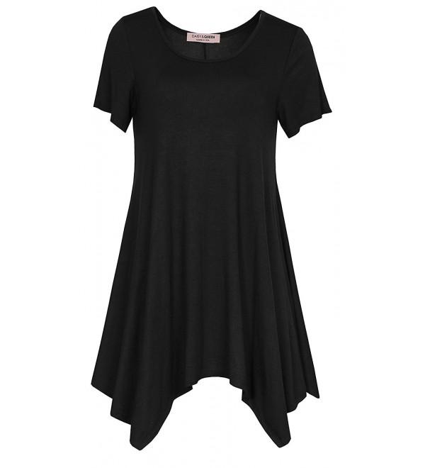 Womens Short Sleeves Scoop Neck Comfy Loose Fit Swing Tunic Top For ...