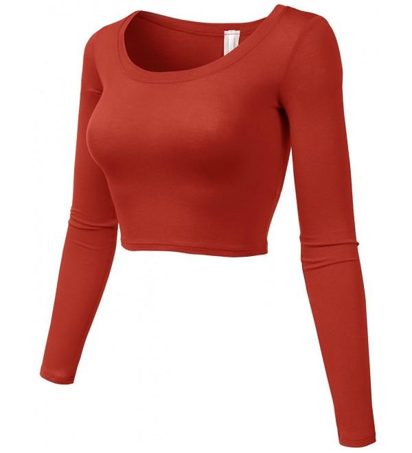 Womens Cotton Long Sleeve Scoop Neck Slim Fit Tops - Gtew146-rust ...