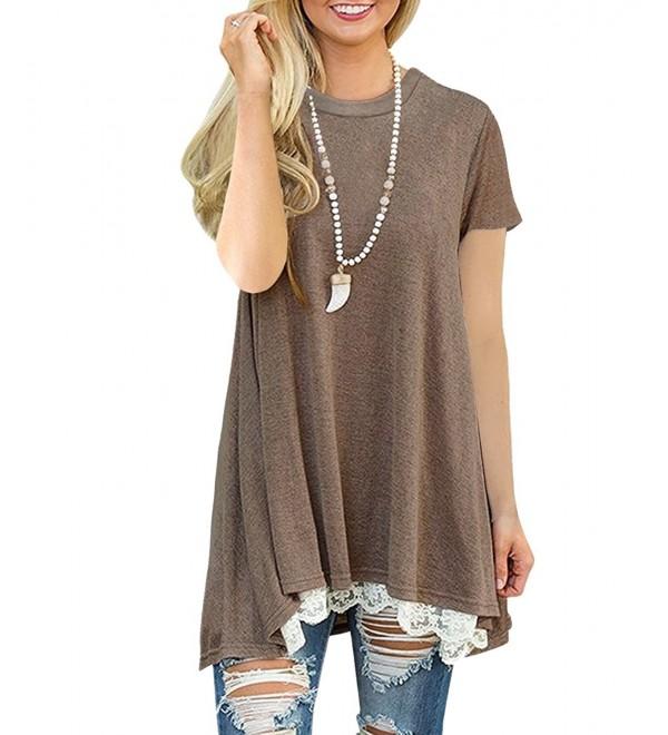 Women's Short Sleeve Tunic Shirts Cotton T Shirt With Lace Detail ...